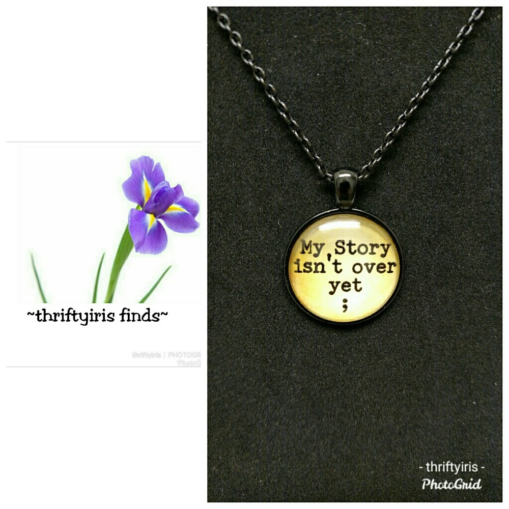 NWOT Black Chain & Pendant Cabochon Necklace ;